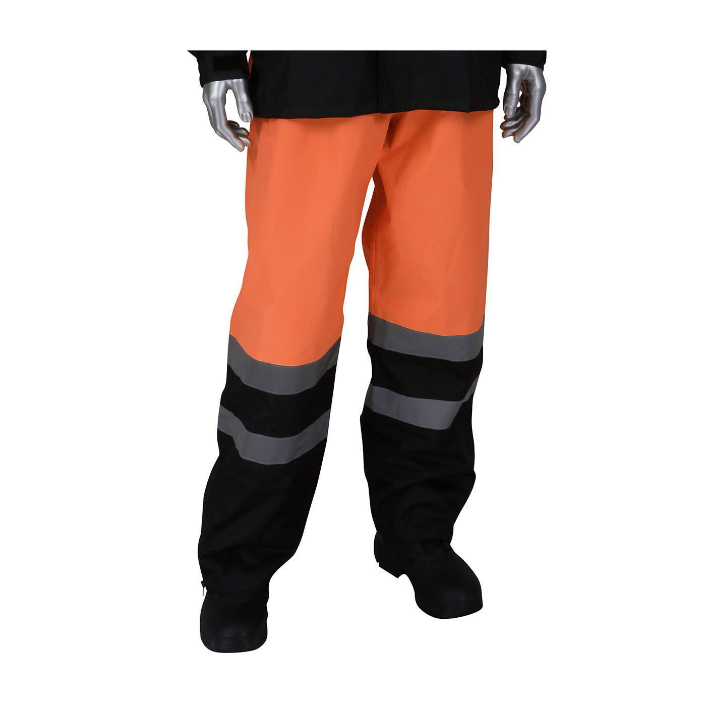 353-1202OR-4X/5X:  PIP Class E Hi-Vis Orange Waterproof Pants with Black Bottoms. 4XL / 5XL