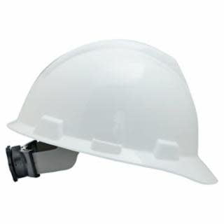 454-477482:  MSA V-Gard Slotted Hard Hat Cap, Fas-Trac III Suspension, White / Large