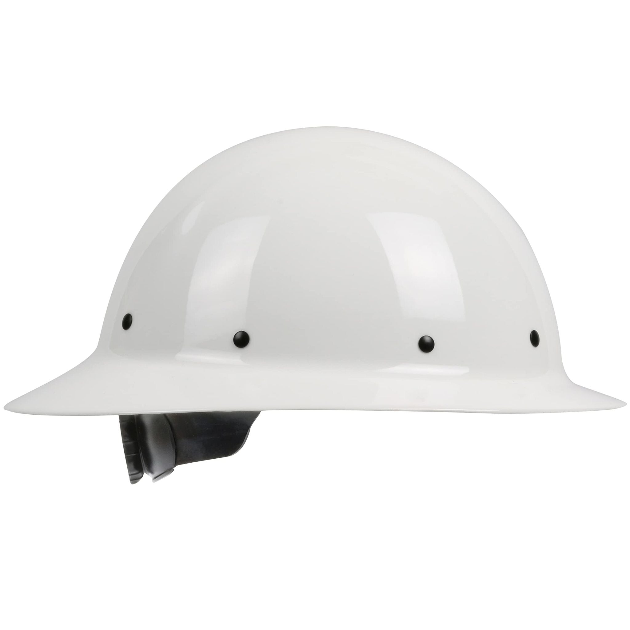 280-HP1481R-01: Casco Wolfjaw de ala completa con cúpula lisa, carcasa de resina de fibra de vidrio, suspensión textil remachada de 8 puntos y ajuste con trinquete, color blanco