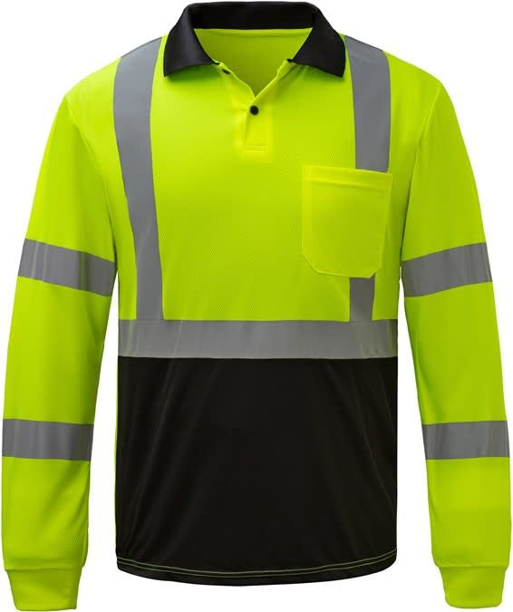 5507/XL:  GSS Class 3 HI-VIS Long Sleeve Safety Polo, Black Bottom.  Size: XL