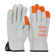 68-162HV/M:  PIP Leather Drivers Glove with Hi-Vis Fingertips.  Size: Medium