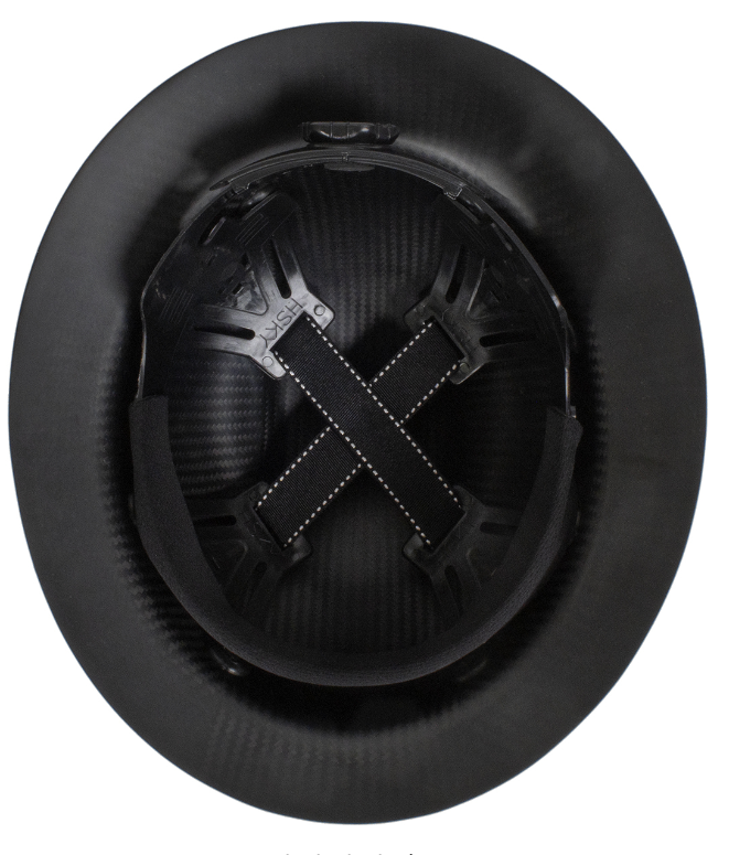 280-HP1471R-11M: Wolfjaw Full Brim Smooth Dome Hard Hat with Matte Carbon Fiber Shell, 8-Point Riveted Textile Suspension and Wheel-Ratchet Adjustment, Black