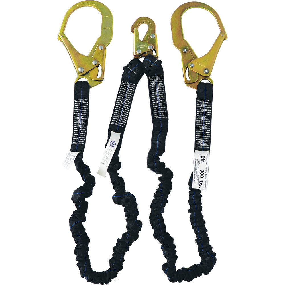 Dingo Core™ 4.5-6ft Dual-Leg Internal Shock-Absorbing Elastic Lanyard with Rebar Hooks