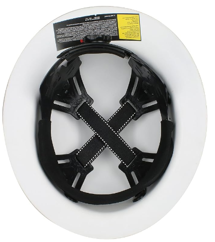 280-HP1481R-01: Casco Wolfjaw de ala completa con cúpula lisa, carcasa de resina de fibra de vidrio, suspensión textil remachada de 8 puntos y ajuste con trinquete, color blanco