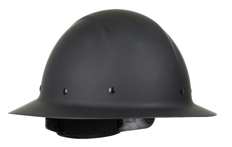 280-HP1481R-11: Wolfjaw Full Brim Smooth Dome Hard Hat with Fiberglass Resin Shell, 8-Point Riveted Textile Suspension and Wheel-Ratchet Adjustment, Black