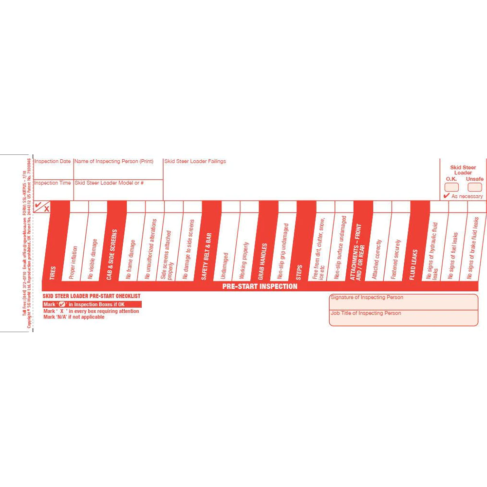 SSL-KITPUS - Skid Steer/Loader Inspection Book Includes 30 Inspections Forms (2-Part Forms)
