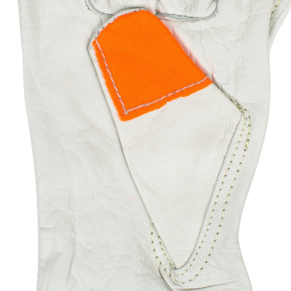 Guantes de piel de vaca "Cuidado con las manos" blancos/naranja fluorescente, paquete de 12 (4195B)