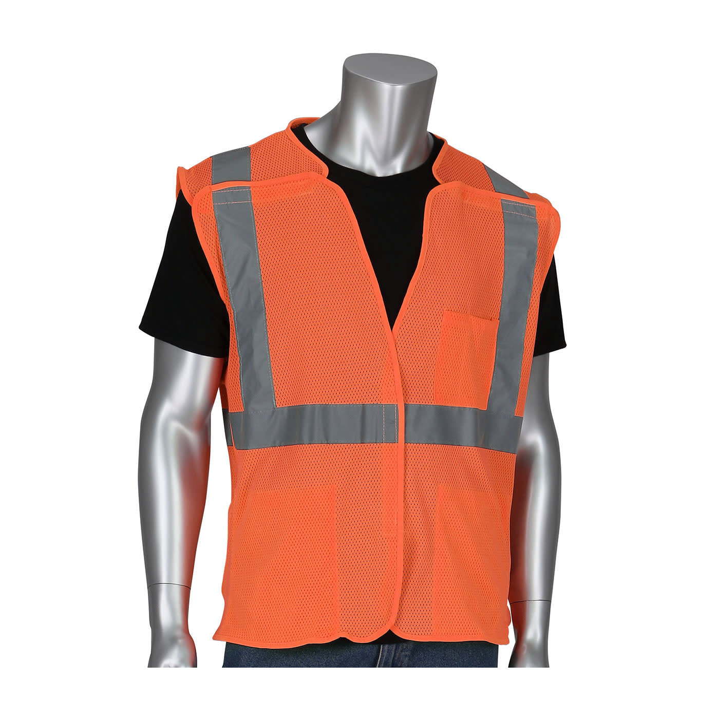 302-5PMVOR: Chaleco de seguridad de malla de tres bolsillos PIP ANSI Tipo R Clase 2 (naranja)
