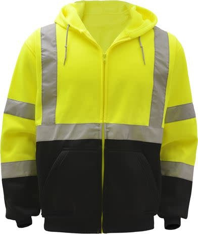 7003/S -  CLASS 3 ZIPPER FRONT HOODED SWEATSHIRT WITH BLACK BOTTOM / SMALL