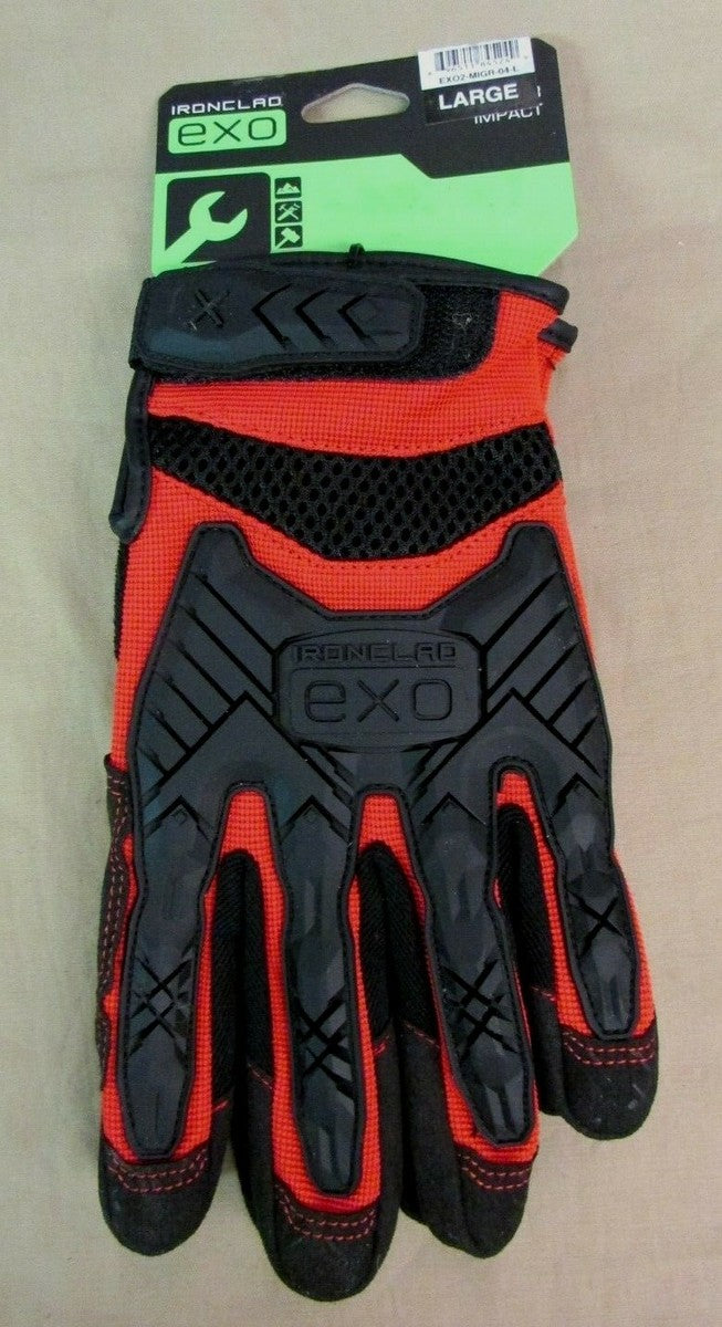 EXO2-MIGR-04-L: Ironclad EXO Black/Red TPR Closure Cuff Impact Utility Glove. (1 Pair / Large)