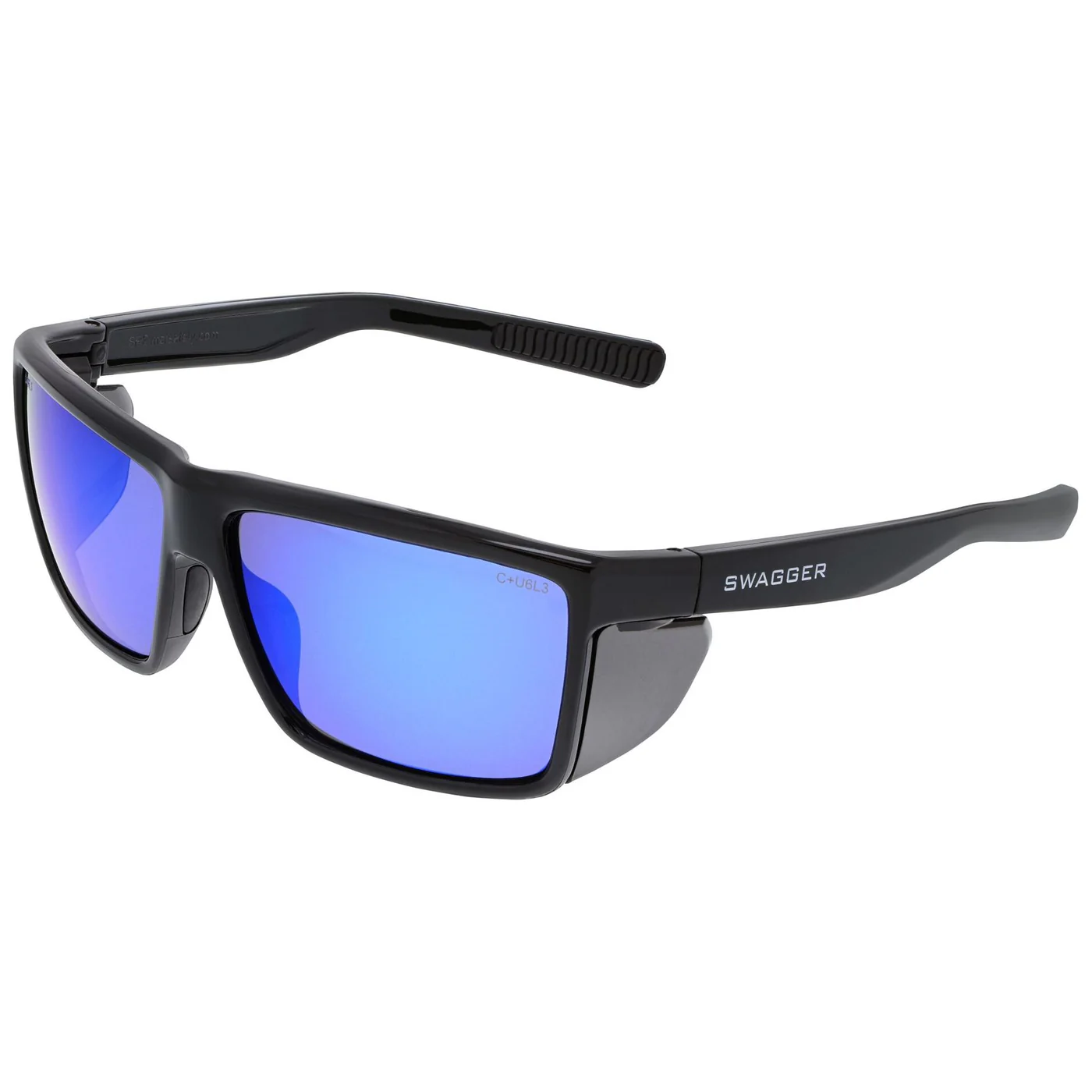 135-SR218B: MCR Swagger SR2 Safety Glasses - Black Frame - Blue Diamond Mirror Lens