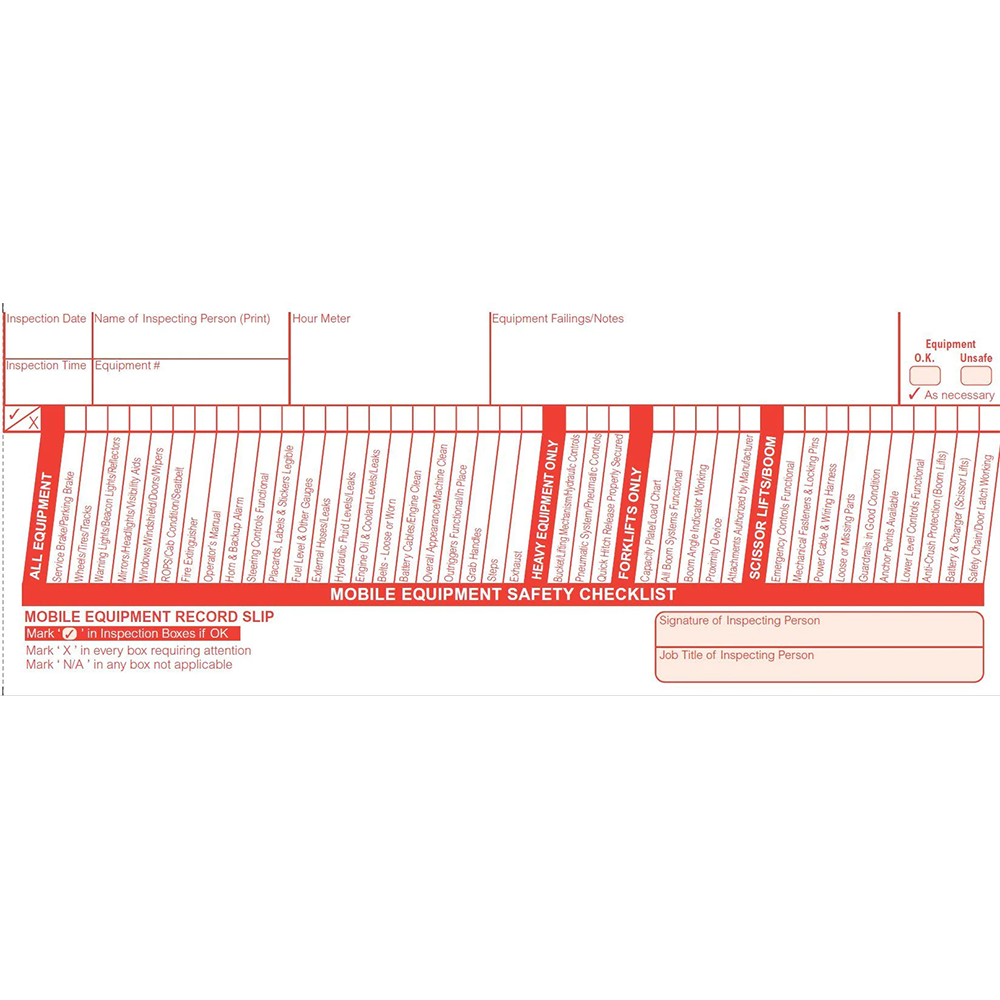 ME-KITPUS - Mobile Equipment Inspection Book 30 Inspections Forms (2-Part Forms)