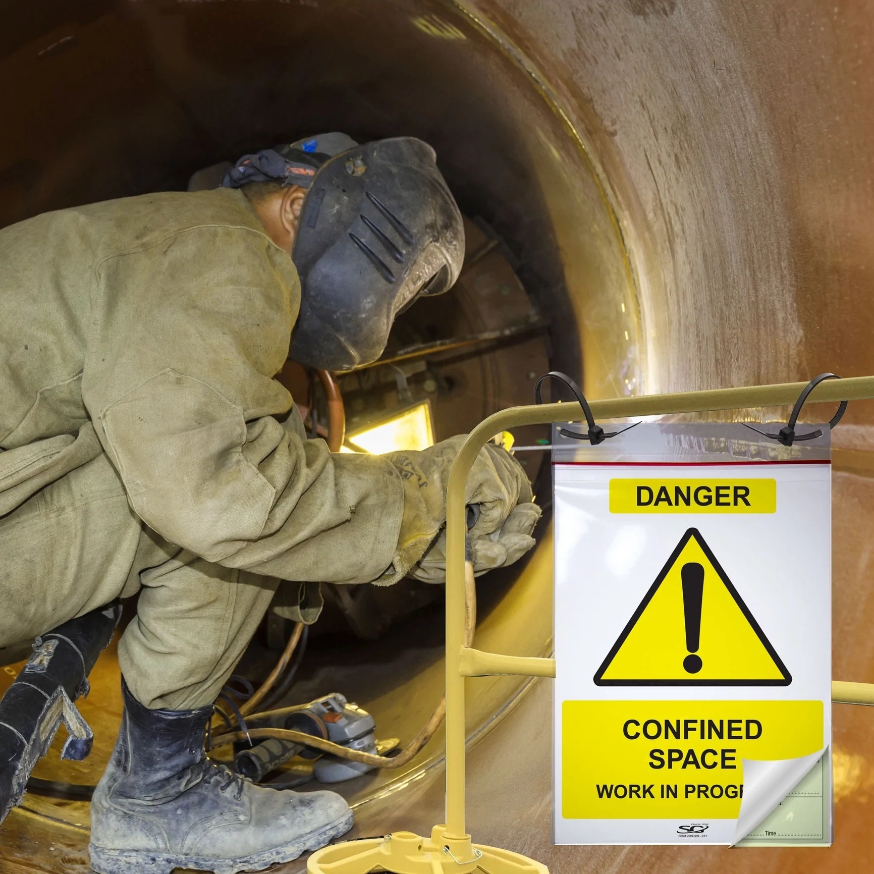 WP3CS-US - Confined Space Work Permits - 3-Part Form with Confined Space Danger Sign on Back (Pack of 10)