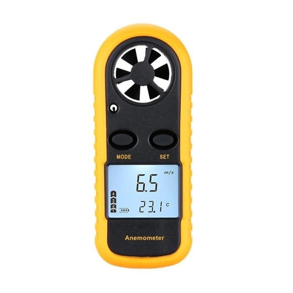 Medidor de temperatura y velocidad del viento portátil GM816 con pantalla digital LCD, anemómetro y termómetro NTC