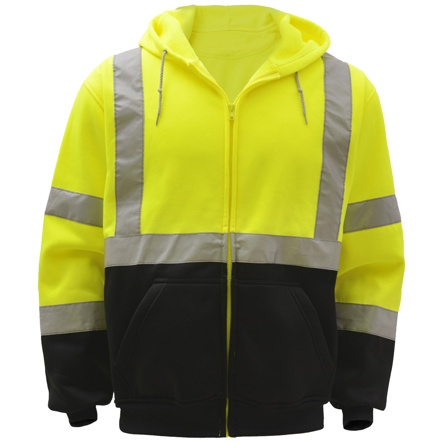 7003 - Hooded Sweatshirt Zipper Front - Yellow/Lime with Black Bottom