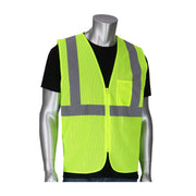 302-V200LY-L/XL: PIP ANSI Type R Class 2 Mesh Vest, 2 Pockets, Zipper, Hi Vis Yellow, Size Large / XL.