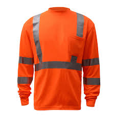 Standard Class 3 Moisture Wicking Long Sleeve Safety T-Shirt with Chest Pocket Orange