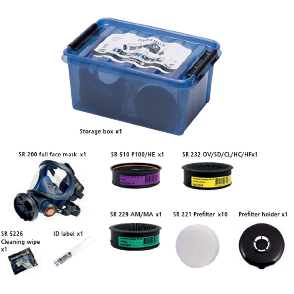 H05-8521: Sundstrom Complete Full Face Respiratory Protection Kit with Filters, Cartridges, and Storage Container