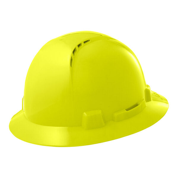 HBFC-20HV: Lift Safety Briggs Hi-Viz Yellow Ratchet Suspension Vented Full Brim Hard Hat.