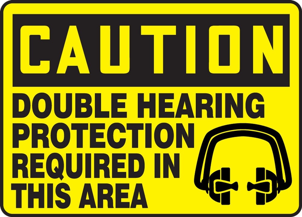 MPPE623VA- Caution Safety Sign: Double Hearing Protection Required In This Area.  Aluminum 10" X 14"
