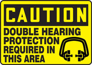 MPPE623VA- Caution Safety Sign: Double Hearing Protection Required In This Area.  Aluminum 10" X 14"