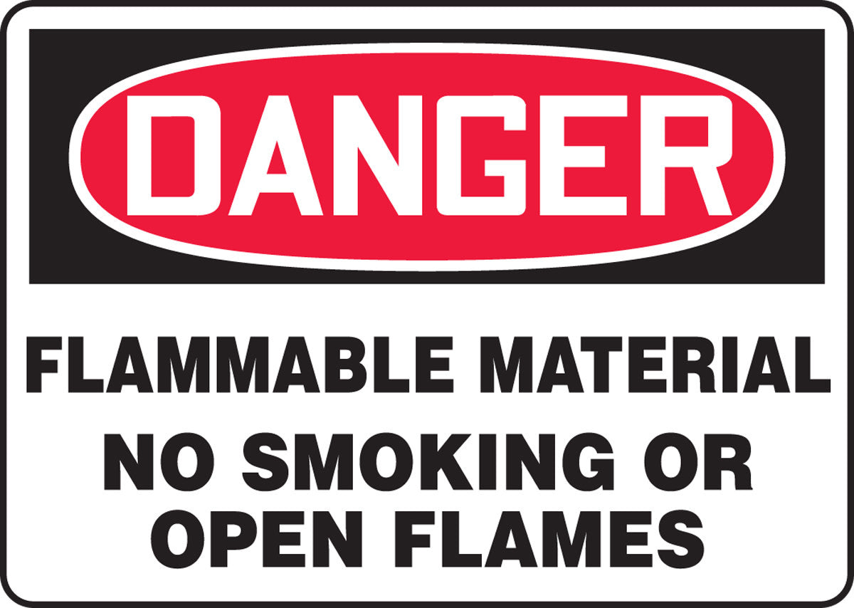 MSMK243VA- Danger Safety Sign: Flammable Material No Smoking Or Open Flames.  Aluminum 10" X 14"
