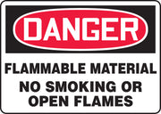 MSMK243VA- Danger Safety Sign: Flammable Material No Smoking Or Open Flames.  Aluminum 10" X 14"