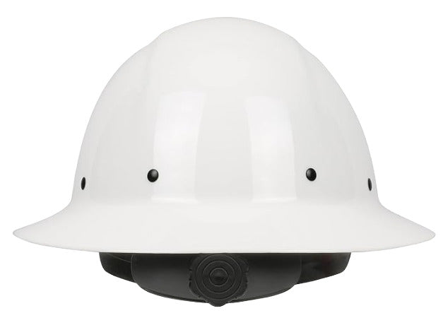 280-HP1481R-01 Wolfjaw Full Brim Smooth Dome Hard Hat with Fiberglass Resin Shell, 8-Point Riveted Textile Suspension and Wheel-Ratchet Adjustment, White