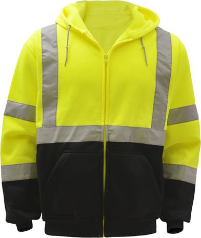 7003 - Hooded Sweatshirt Zipper Front - Yellow/Lime with Black Bottom