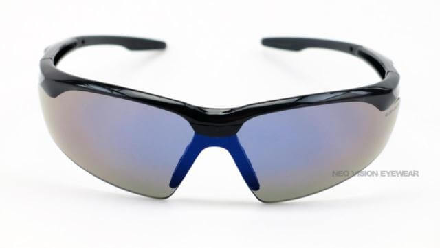 28GB9M:  CONQUERER SAFETY GLASSES, BLACK FRAME/BLUE MIRROR LENS
