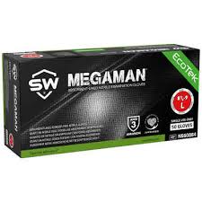 N260885 - Guantes de nitrilo Megaman de 10 milésimas, sin polvo, de 11 pulgadas. Caja de 50 pares / XL
