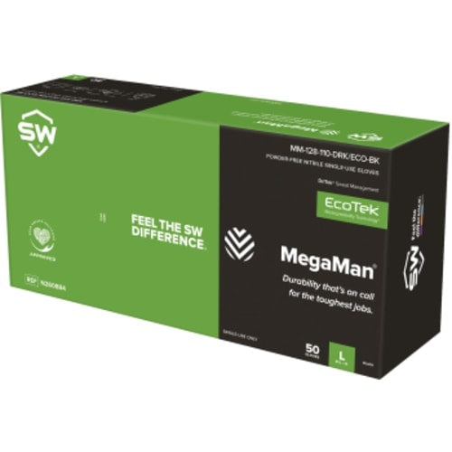 N260885 - Guantes de nitrilo Megaman de 10 milésimas, sin polvo, de 11 pulgadas. Caja de 50 pares / XL