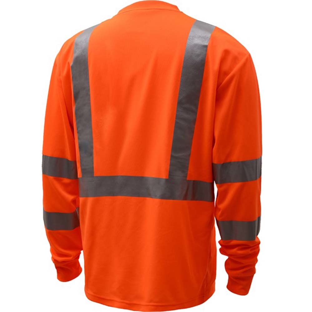 Camiseta de seguridad de manga larga con absorción de humedad, clase 3 estándar, con bolsillo en el pecho, color naranja