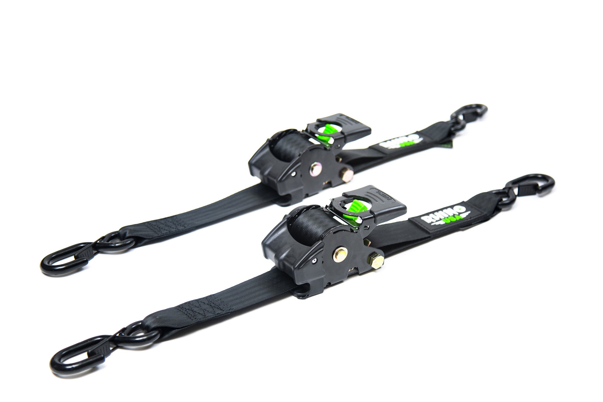 TD-RSRE2X10-BLK-R:   Rhino USA Retractable Ratchet Straps [2 in. x 10 ft., Black, Set of 2]