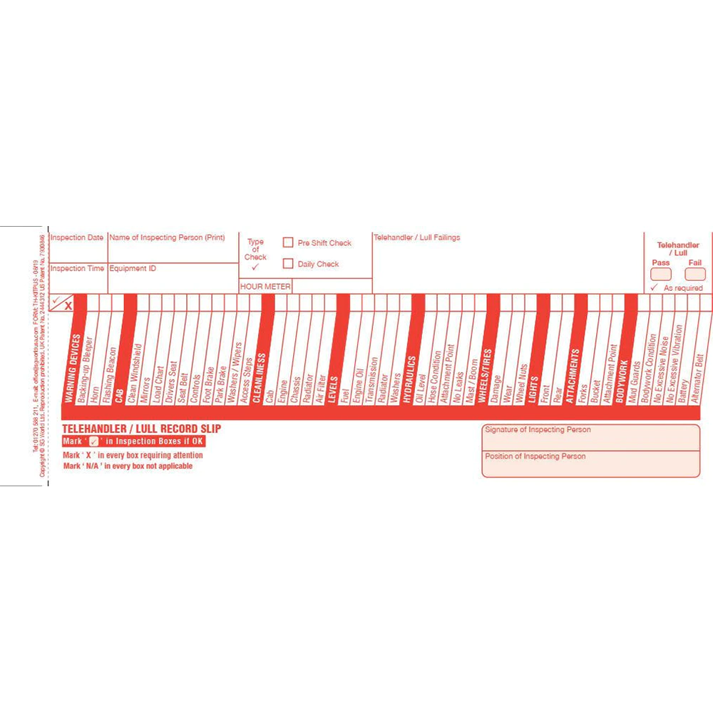 TH-KITPUS - Telehandler/Lull/Extended Reach Forklift Inspection Book Includes 30 Inspections Forms (2-Part Forms)