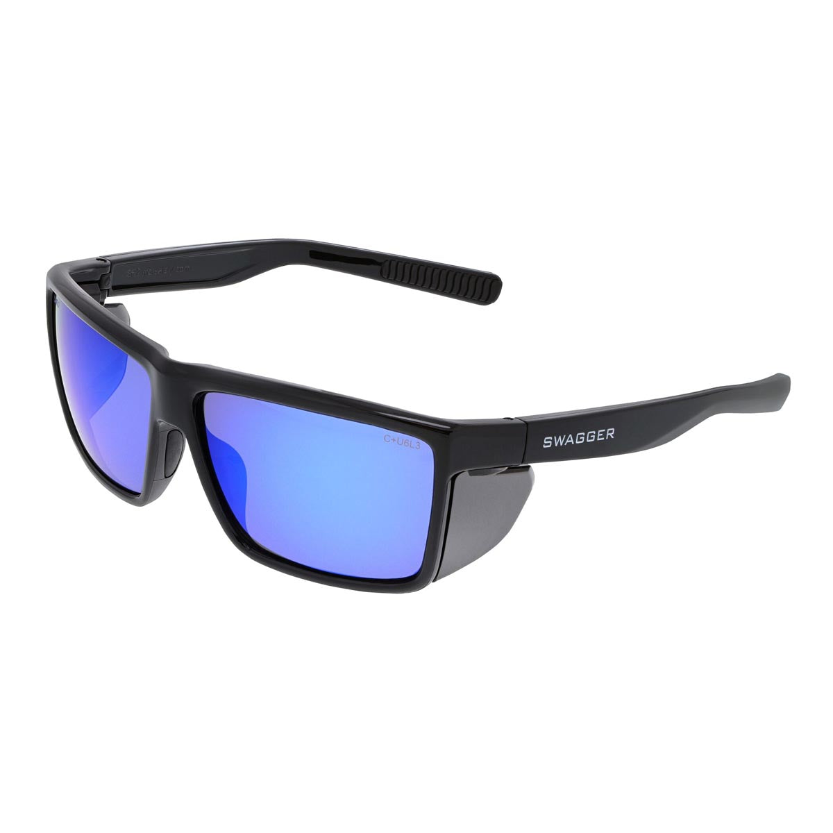 135-SR218B MCR Swagger SR2 Safety Glasses - Black Frame - Blue Diamond Mirror Lens. (1 Pair)