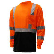 5114/XL:  GSS Safety Class 3 HI-VIS Orange Long Sleeve Black Bottom Safety T-Shirt.  Size: XL