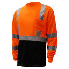 5114/XL:  GSS Safety Class 3 HI-VIS Orange Long Sleeve Black Bottom Safety T-Shirt.  Size: XL